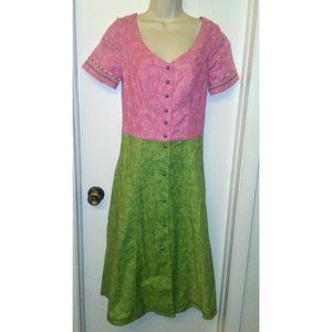 Brewing & Wolff Pink Green A Line Maxi Button Up Shirt Dress